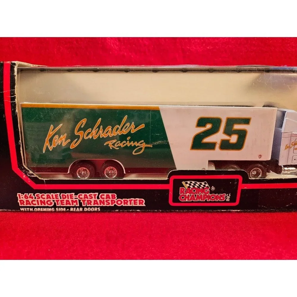 KEN‎ SCHRADER NASCAR #25 TRANSPORTER BUNDLE w/MATCHING STOCKCAR & PLAYER CARD